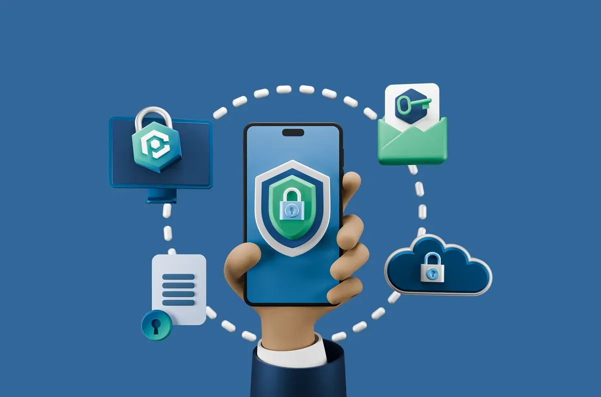 3D illustration of identity and email monitoring across Microsoft 365